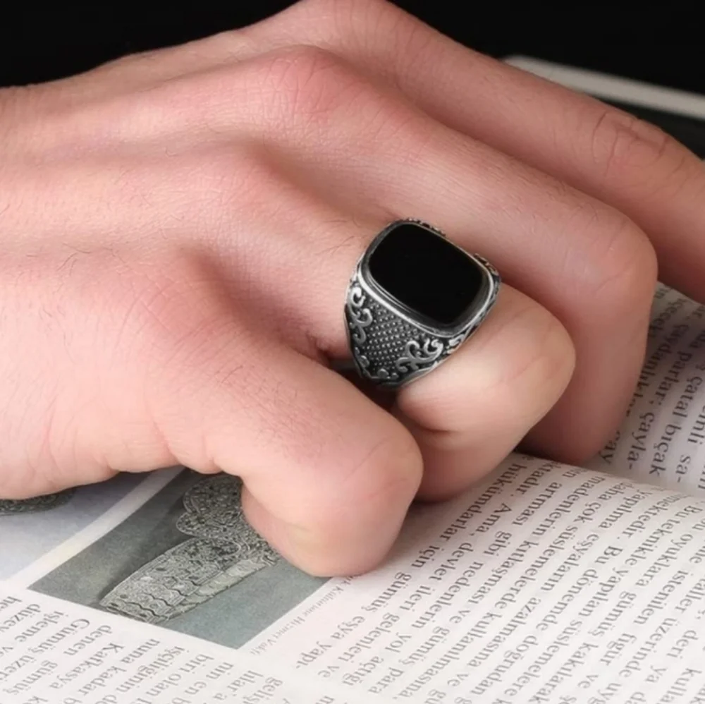 Men's Black and Silver Ring Sz 12